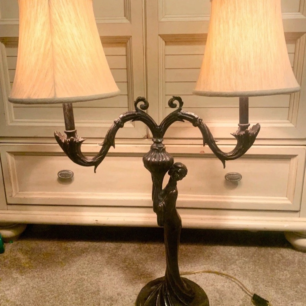 Pair Of Antique Art Deco Figural Lady Lamps Vintage Art Nouveau